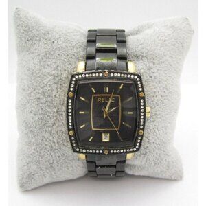 Women Relic Crystals Quartz WR Analog 30mm Tank Watch (H180) "New Battery"